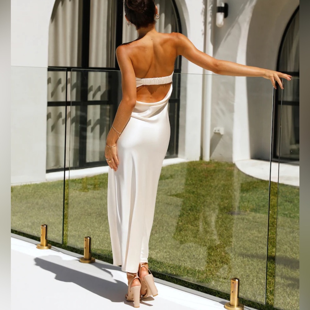 Satin Maxi Dress with Back Cut Out - Hello Molly
